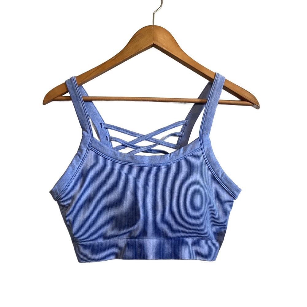 Yogalicious Blue Stonewash Rib Seamless Claire Bra Tank Large NWT Soft Athletic
